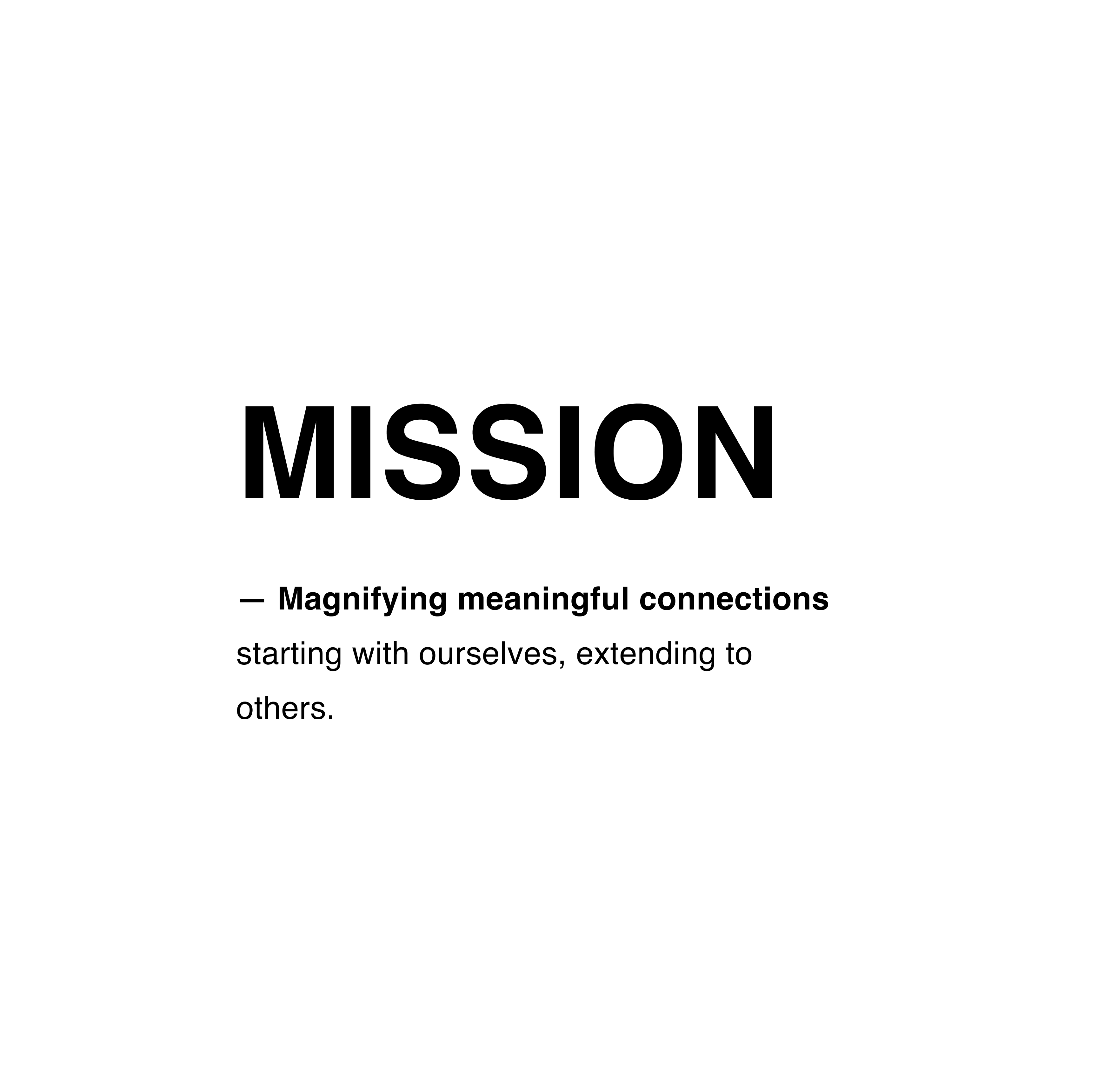 Text on a white background with the word 'MISSION' and a mission statement.