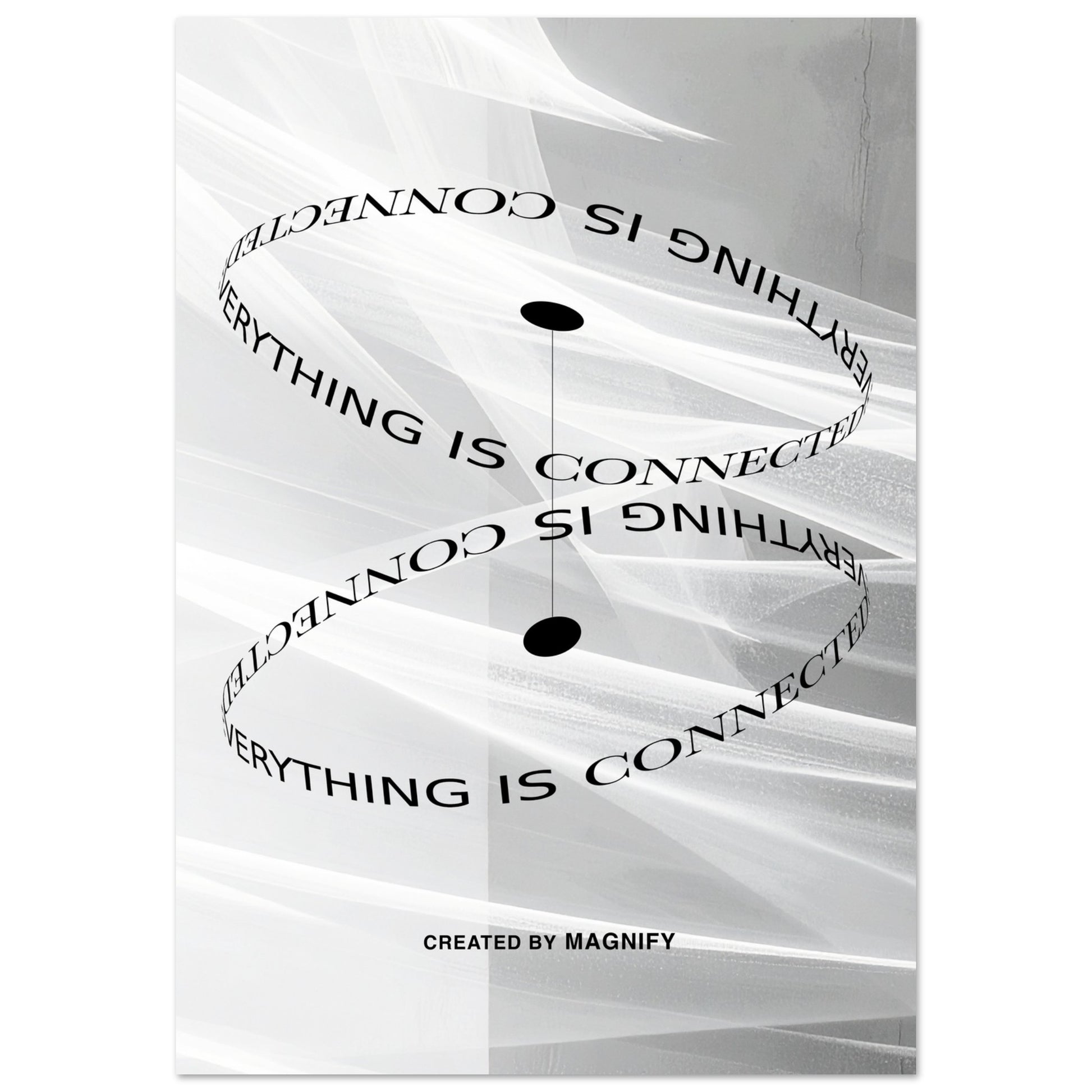 Black text 'EVERYTHING IS CONNECTED' on a white background with geometric shapes, created by Magnify.