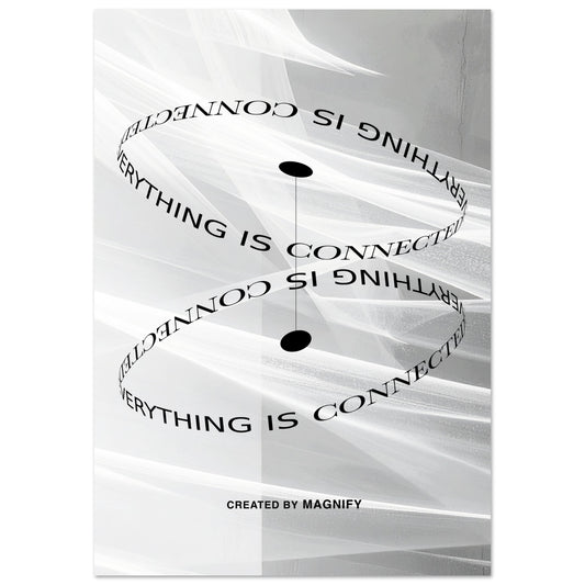 Black text 'EVERYTHING IS CONNECTED' on a white background with geometric shapes, created by Magnify.