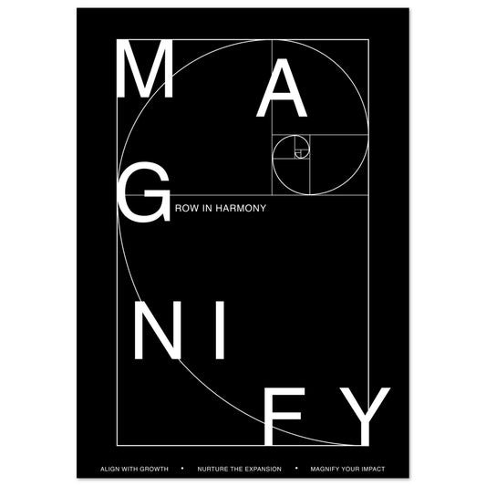 Black poster with white text and golden ratio design