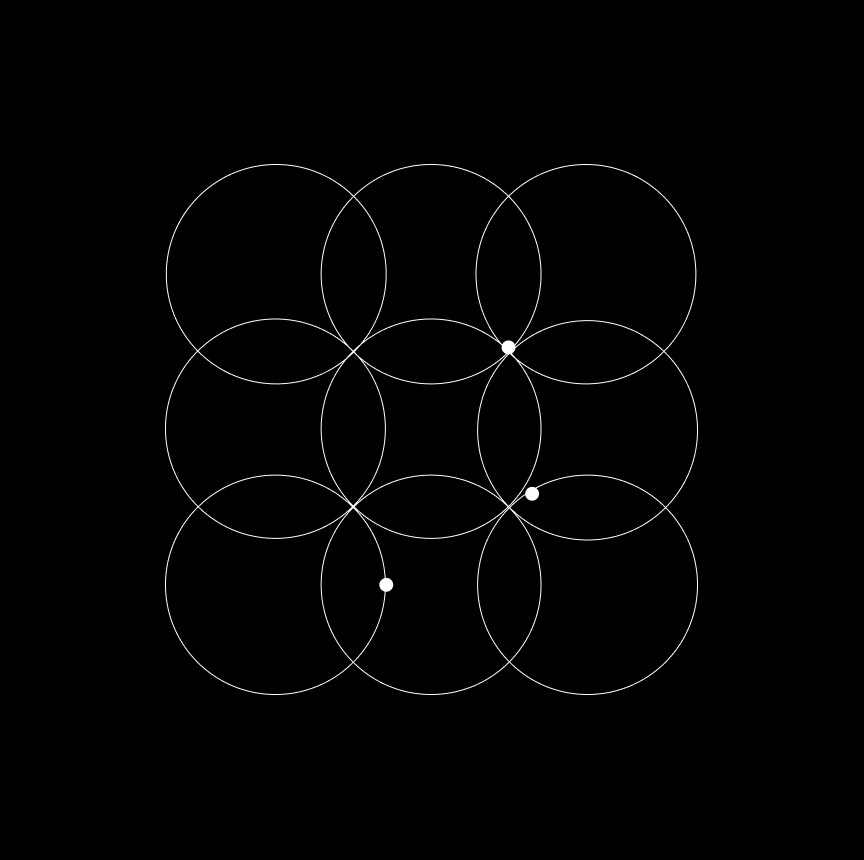 Geometric design of interlocking circles on a black background
