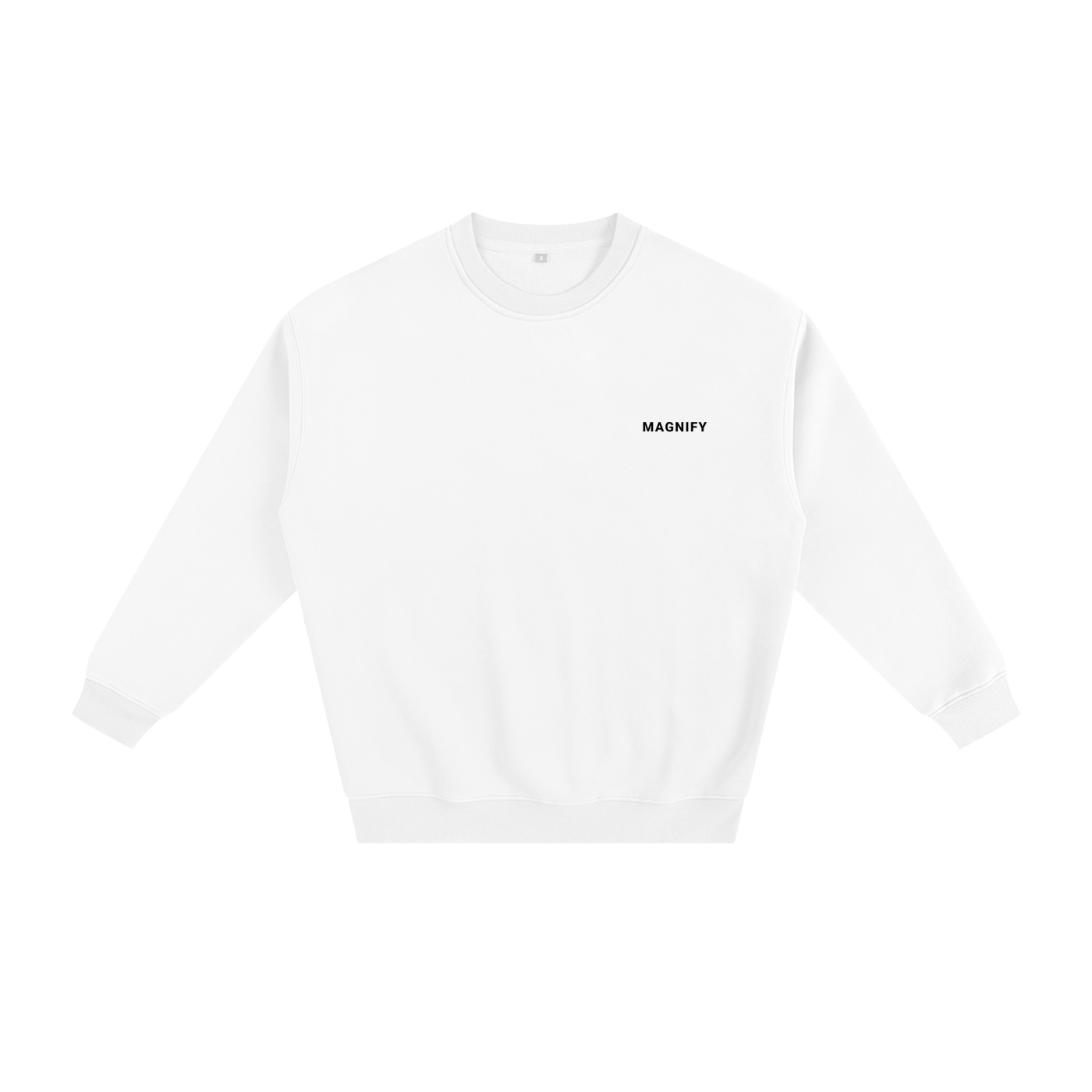 White long-sleeve shirt with 'MAGNIFY' text on a white background