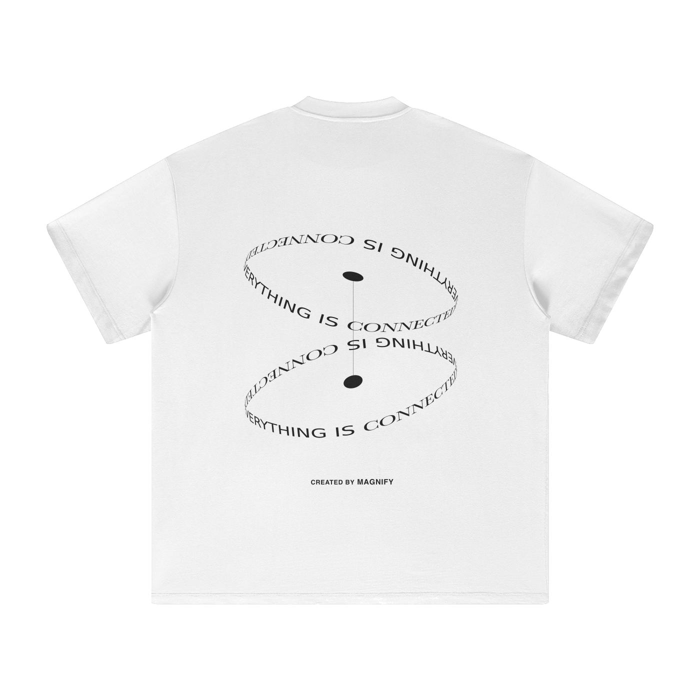 White t-shirt with black text design on a white background