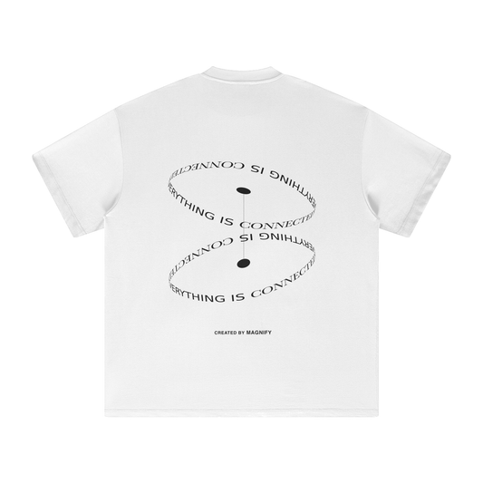 White t-shirt with black text design on a white background